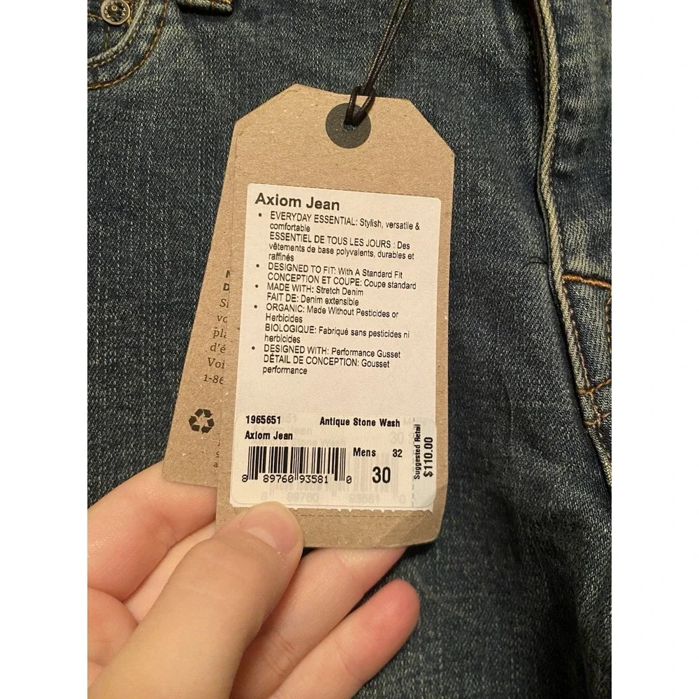 prAna Axiom Straight Leg Jeans Men's 30x32 Antique Stone Wash Stretch NWT